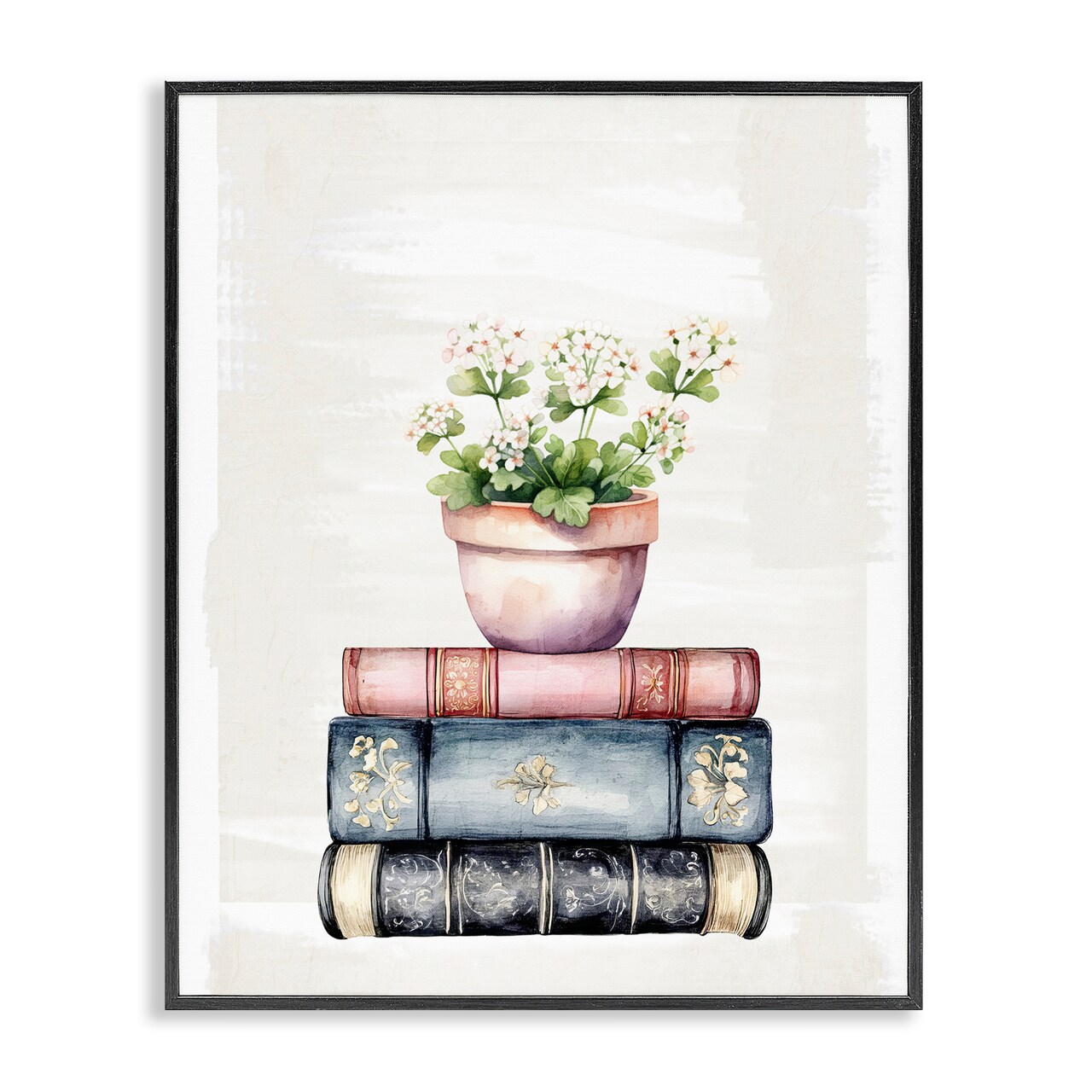 Stupell Industries Floral Stacks with Vintage Books Framed Giclee, design by Kim Allen